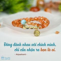 Vòng tay đá Mặt Trời chủng tự Om, Vòng handmade sunstone cuốn đôi mix charm Om vàng ( TRSV VHM 046 )