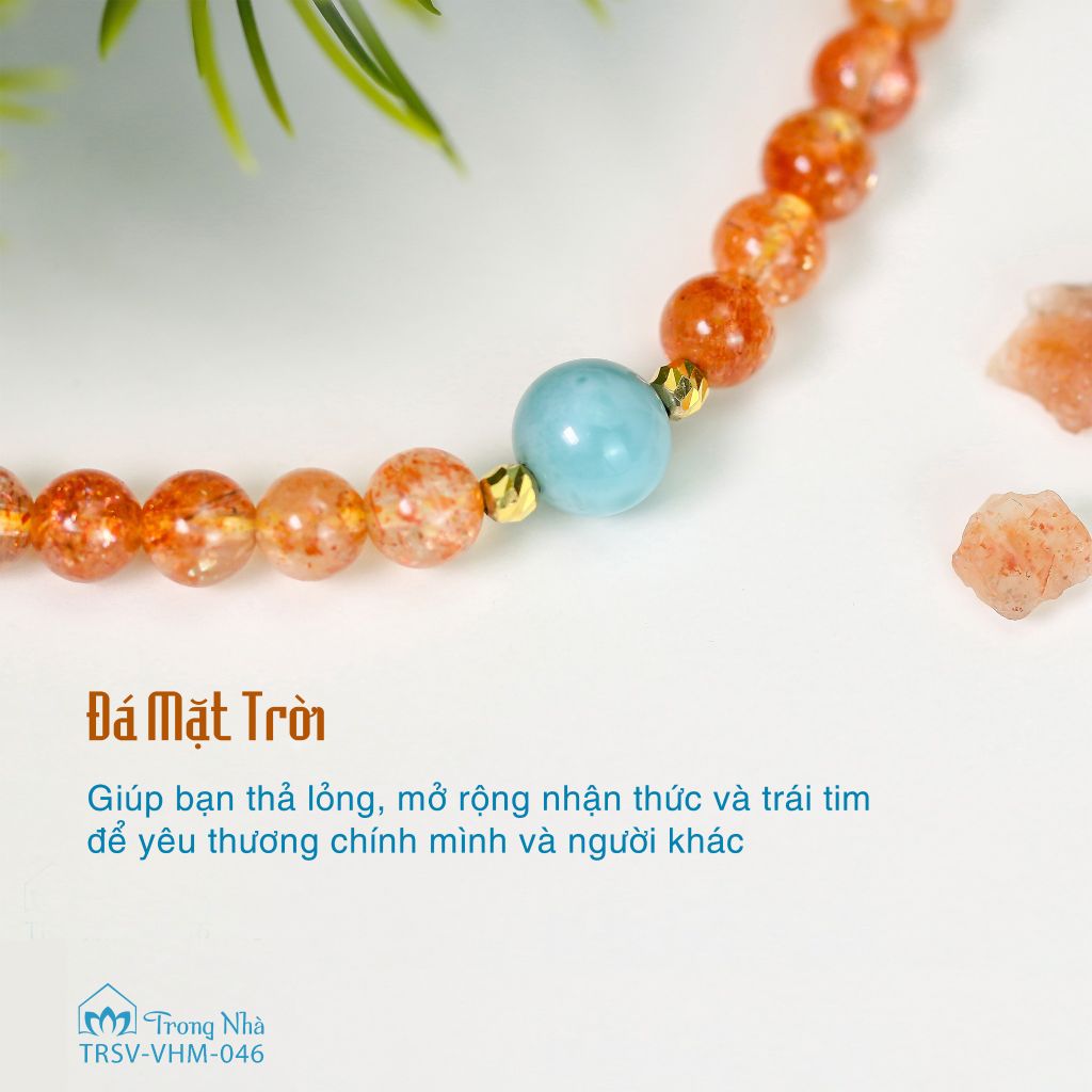 Vòng tay đá Mặt Trời chủng tự Om, Vòng handmade sunstone cuốn đôi mix charm Om vàng ( TRSV VHM 046 )
