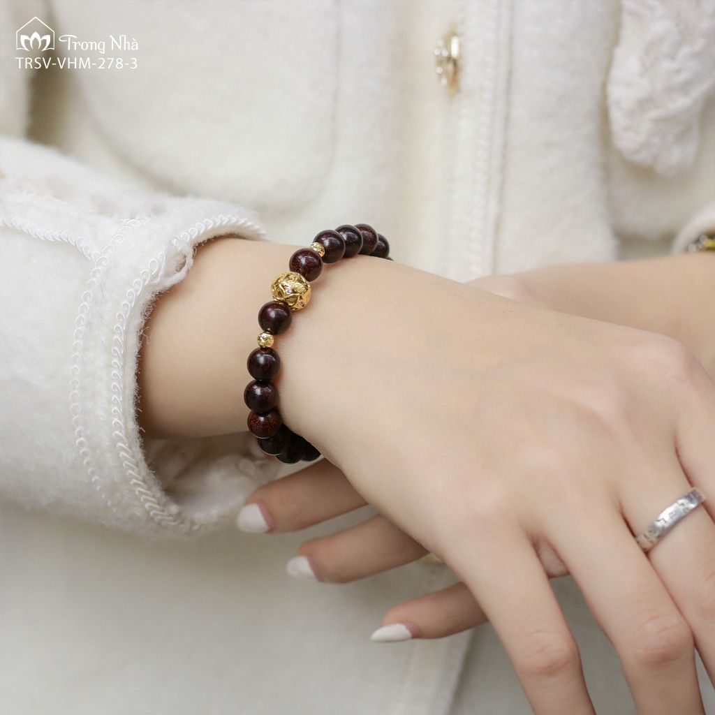Vòng tay Phúc Bảo - Charm vàng khắc chú zambala mix đá (TRS VHM 278)
