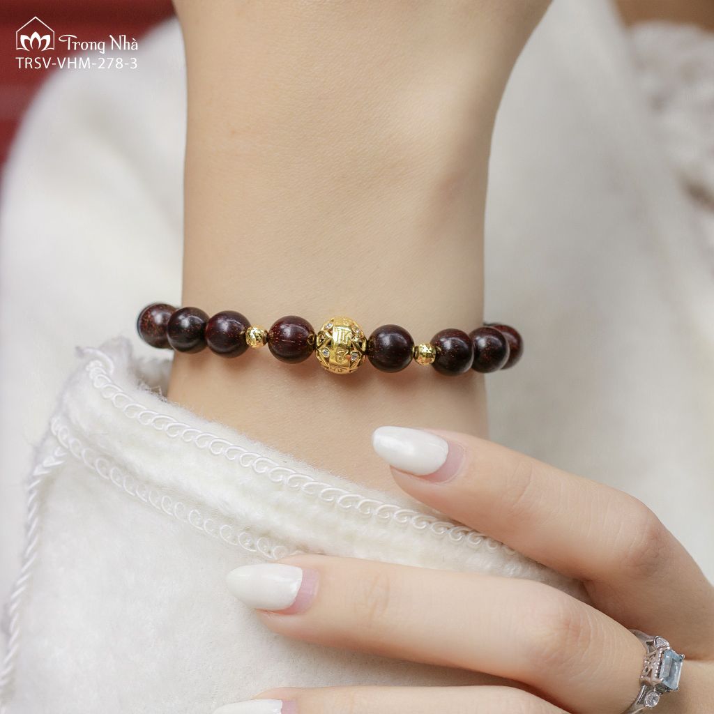 Vòng tay Phúc Bảo - Charm vàng khắc chú zambala mix đá (TRS VHM 278)