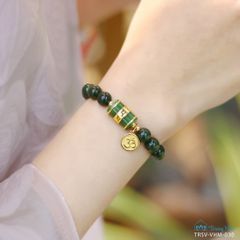 ́Bích Ngọc Phúc Tâm - Vòng ngọc bích 8 li mix lu ngọc bích vàng khắc chú Om Mani Padme Hum  (TRSV VHM 030 )