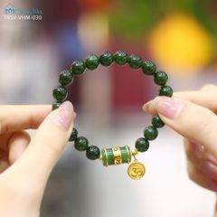 ́Bích Ngọc Phúc Tâm - Vòng ngọc bích 8 li mix lu ngọc bích vàng khắc chú Om Mani Padme Hum  (TRSV VHM 030 )