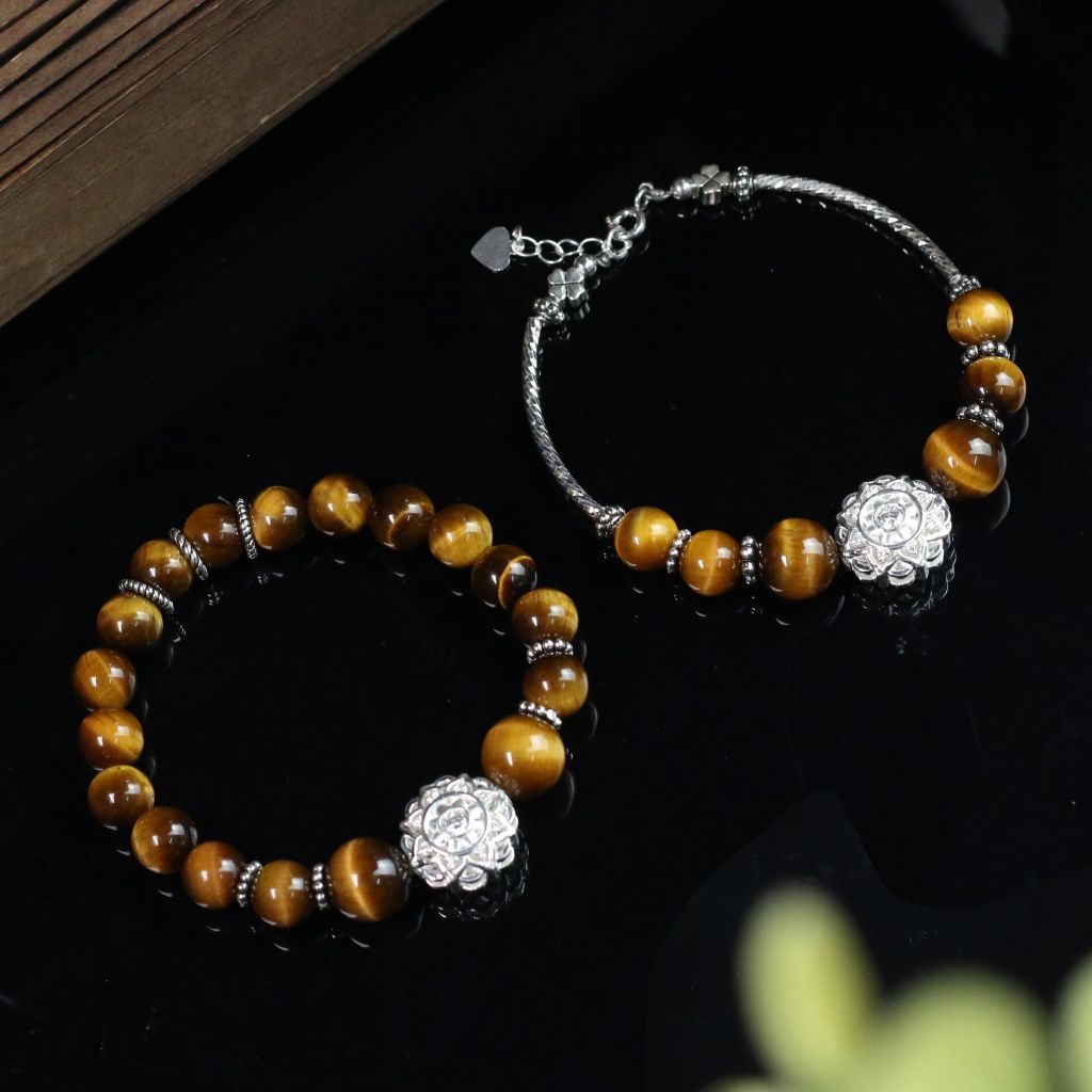 Vòng đá Mắt Hổ Vàng Nâu charm Mandala đính đá (TRS VHM 292 1)