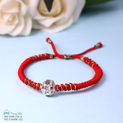 Vòng handmade tết dây đỏ ngũ sắc charm bạc Zambala (TRS VHM 316 4)