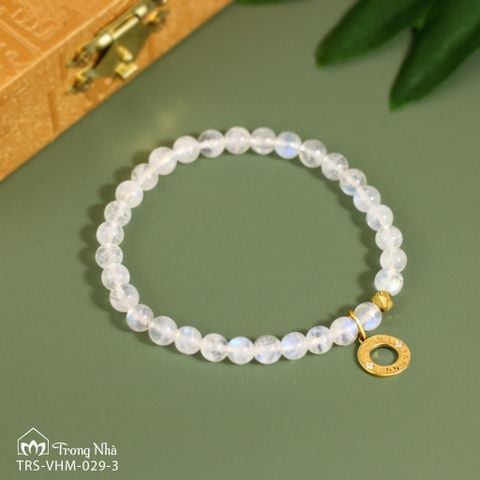 Vòng handmade Moonstone 6 li mix charm Om Mani Padme Hum vàng 10K (TRS VHM 029 3)