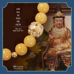 Vòng ngọc hoàng phỉ charm Om mani padme hum vàng (TRSV VHM 050)
