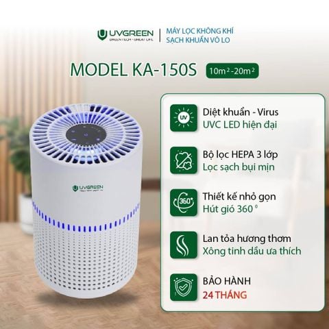 Máy lọc không khí diệt khuẩn UVGREEN KA150S, 10-20m2 dành cho Phòng Ngủ / Phòng Em Bé / Phòng Làm Việc