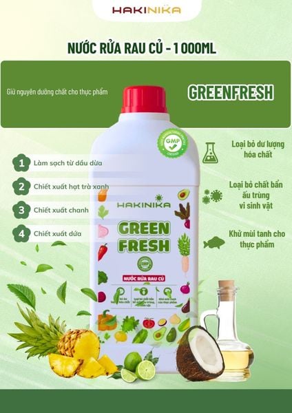  Combo 6 Nước Rửa Rau Củ, Nước Ngâm Rau, Nước Rửa Thực Phẩm GreenFresh Hakinika 1000ml – Loại dư lượng hóa chất, ấu trùng 
