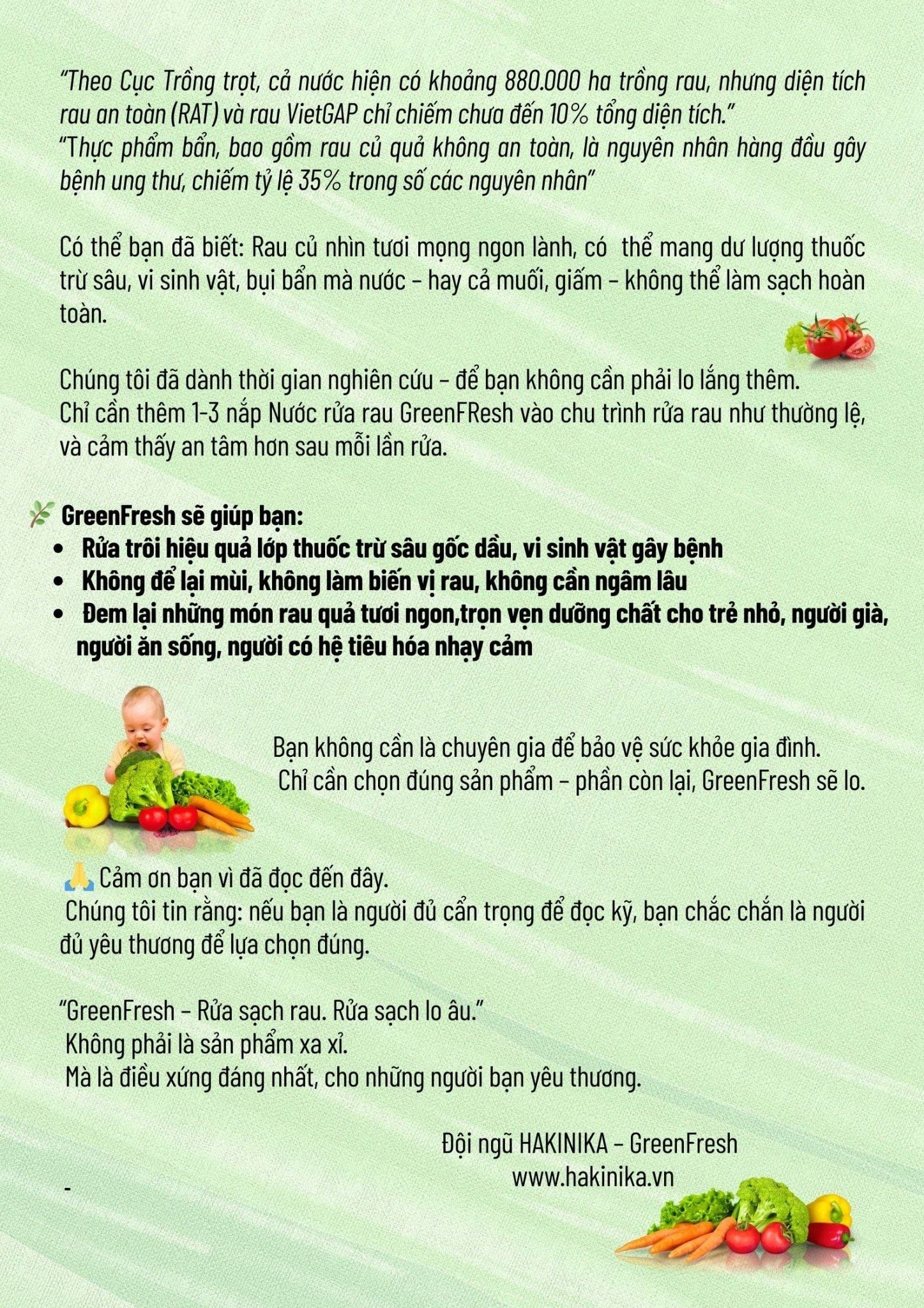  1 THÙNG 20 CHAI - Nước Rửa Rau Củ, Nước Ngâm Rau, Nước Rửa Thực Phẩm GreenFresh Hakinika 1000ml – Loại dư lượng hóa chất, ấu trùng 