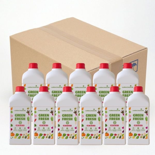  1 THÙNG 20 CHAI - Nước Rửa Rau Củ, Nước Ngâm Rau, Nước Rửa Thực Phẩm GreenFresh Hakinika 1000ml – Loại dư lượng hóa chất, ấu trùng 