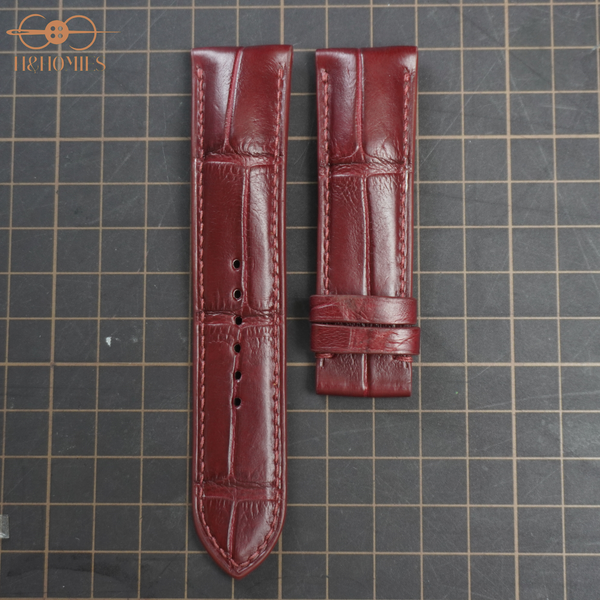  Dây đồng hồ cá sấu sấu Alligator màu đỏ Burgundy 