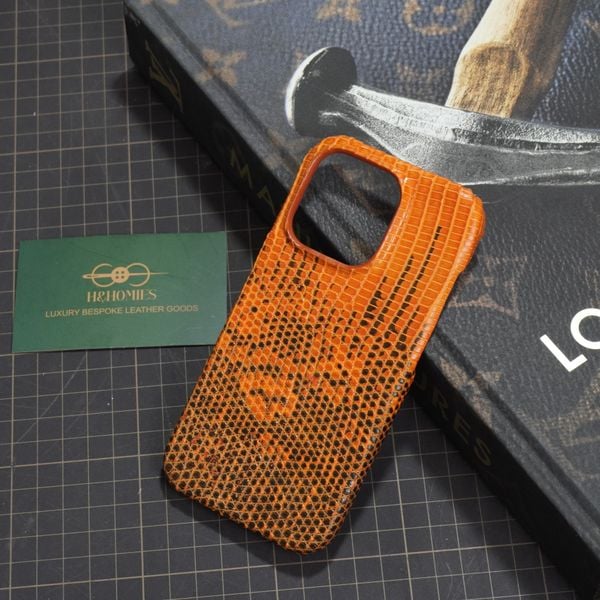  Ốp lưng Iphone da kì đà hoa màu cam 