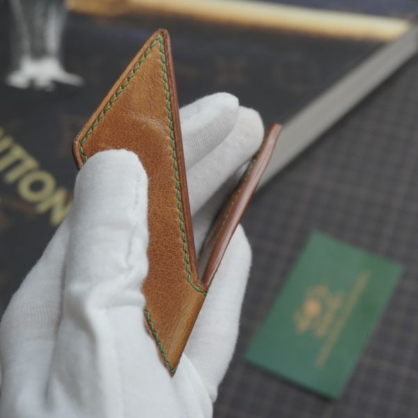  Kẹp lơ bida da bò màu nâu chỉ may xanh lá 