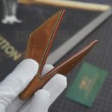  Kẹp lơ bida da bò màu nâu chỉ may xanh lá 