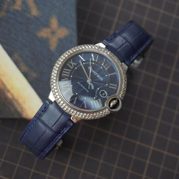  Dây cá sấu Alligator màu xanh navy cho đồng hồ Cartier 
