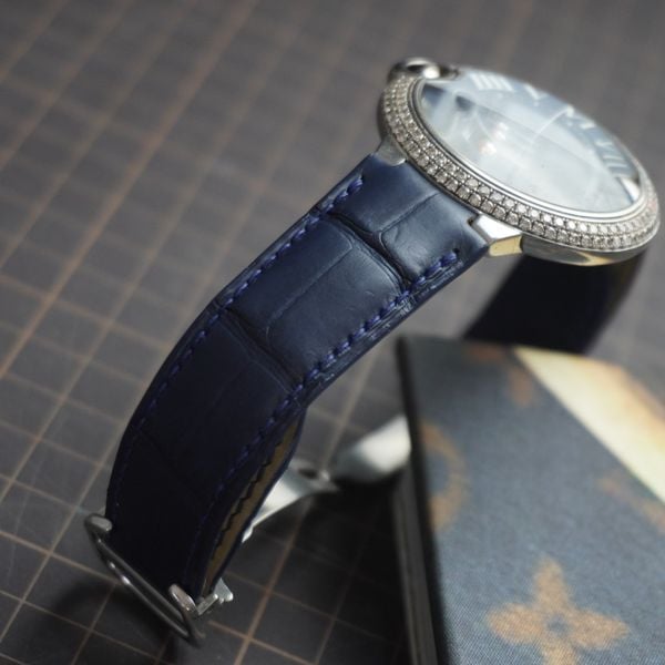  Dây cá sấu Alligator màu xanh navy cho đồng hồ Cartier 