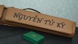  Bao cơ bida da bò nâu may tên Brown Cow Leather Cue Case - Hard - 3x5 Plus 