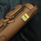  Bao cơ bida da bò nâu may tên Brown Cow Leather Cue Case - Hard - 3x5 Plus 