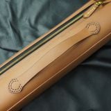  Bao cơ bida da bò nâu may tên Brown Cow Leather Cue Case - Hard - 3x5 Plus 