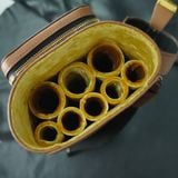  Bao cơ bida da bò nâu may tên Brown Cow Leather Cue Case - Hard - 3x5 Plus 