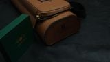  Bao cơ bida da bò nâu may tên Brown Cow Leather Cue Case - Hard - 3x5 Plus 