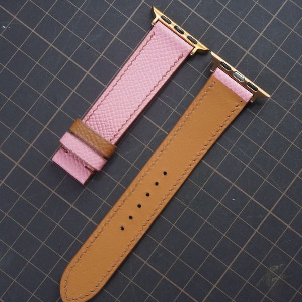  Dây Apple Watch da Epsom màu hồng chỉ nâu 