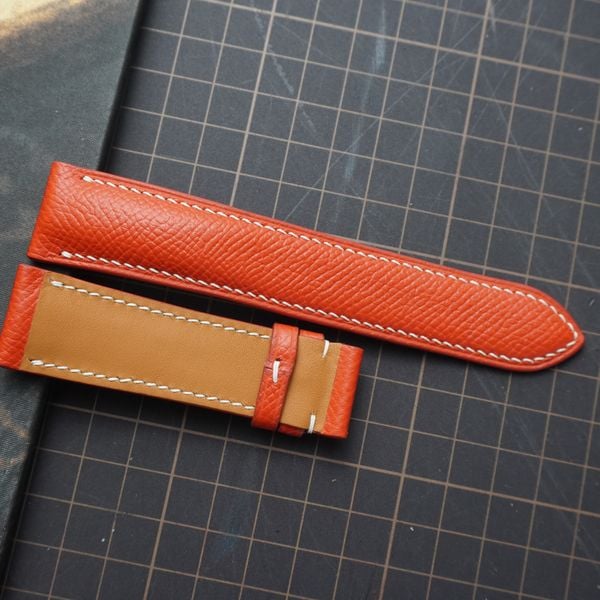  Dây da bò Epsom màu đỏ chỉ trắng (Size:22-20mm) 