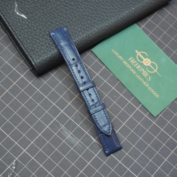  Dây da cá sấu Alligator màu xanh navy cho đồng hồ theo yêu cầu 