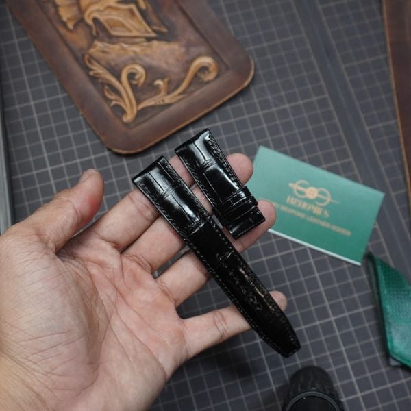  Dây đồng hồ da cá sấu Alligator màu đen cho đồng hồ theo yêu cầu 