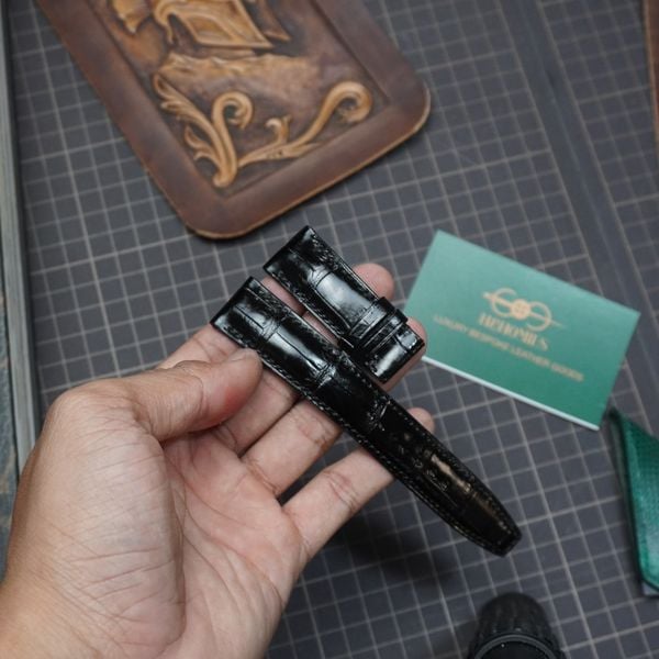  Dây đồng hồ da cá sấu Alligator màu đen cho đồng hồ theo yêu cầu 