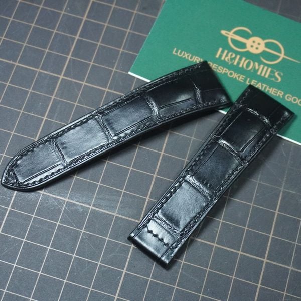  Dây đồng hồ da cá sấu Alligator màu đen cho đồng hồ theo yêu cầu 