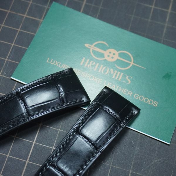  Dây đồng hồ da cá sấu Alligator màu đen cho đồng hồ theo yêu cầu 
