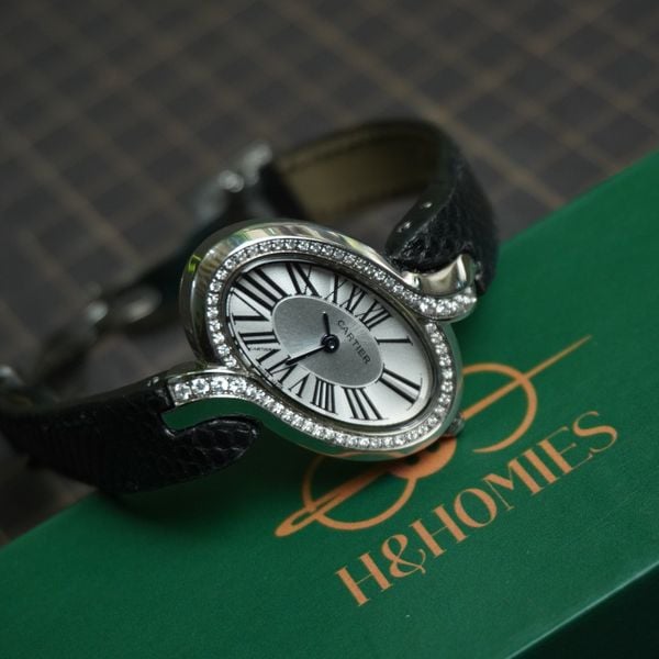  Dây đồng hồ da rắn Karung màu đen cho đồng hồ Cartier 