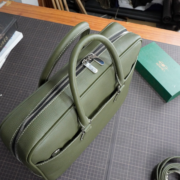  Túi xách da bò da togo màu xanh rêu 