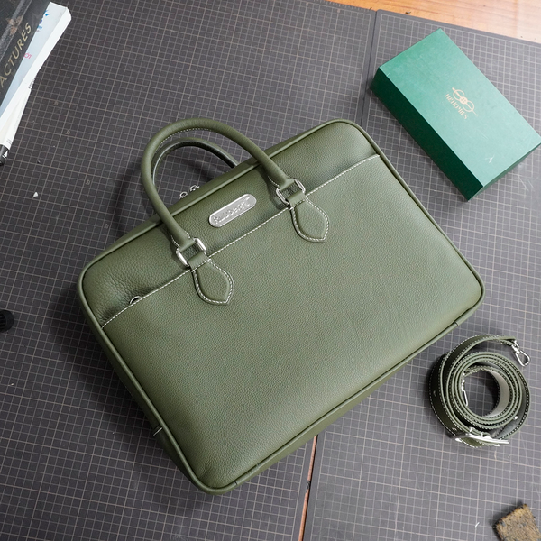  Túi xách da bò da togo màu xanh rêu 