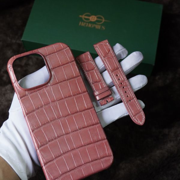  Ốp lưng da cá sấu Alligator màu hồng 