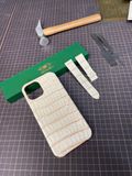  Ốp lưng Iphone da cá sấu Alligator màu trắng nhũ vàng 