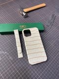  Ốp lưng Iphone da cá sấu Alligator màu trắng nhũ vàng 
