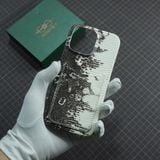  Ốp lưng Iphone da kì đà màu trắng đen mặt sau có ngăn đựng card 