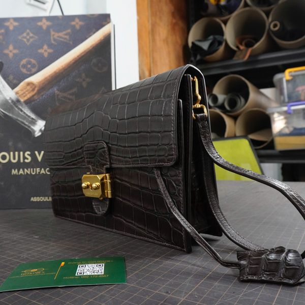  Túi Clutch da cá sấu Alligator Pháp nâu Chocolate 