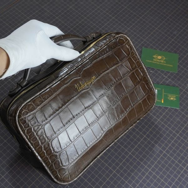  Túi Golf Clutch da cá sấu Alligator Pháp nâu Chocolate 
