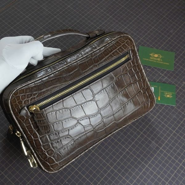  Túi Golf Clutch da cá sấu Alligator Pháp nâu Chocolate 