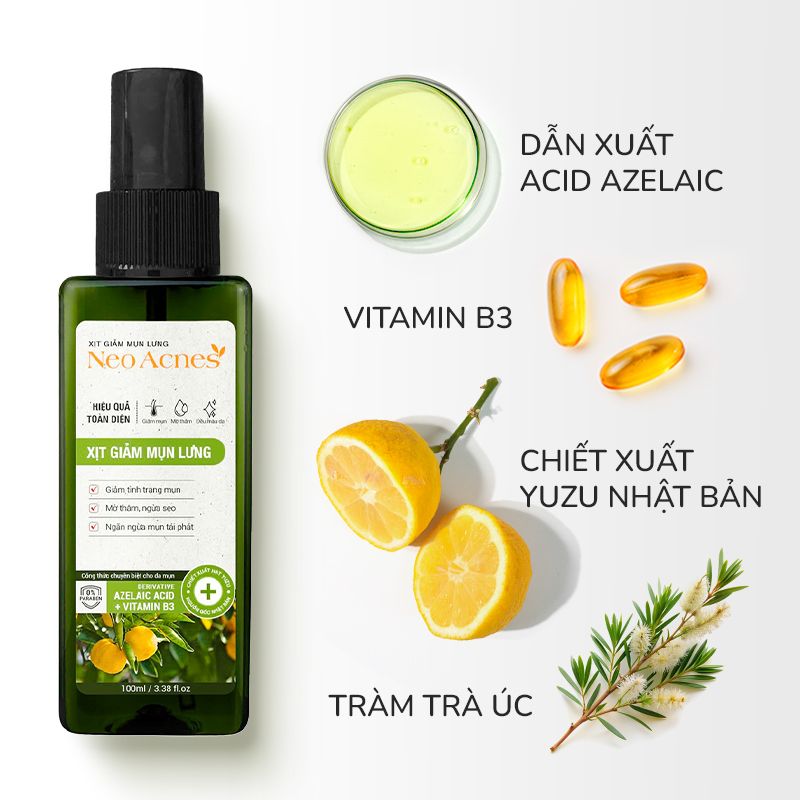 Xịt giảm mụn lưng, giảm thâm mụn, sạch mụn mờ thâm giảm viêm NeoAcnes 100ml