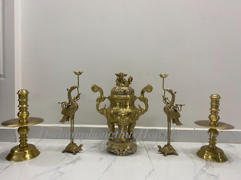  Bộ ngũ sự Long Phụng màu vàng mộc - Kíc thước 70 cm 