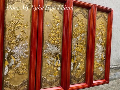  Tranh tứ quý dát vàng bạc - Kích thước 88cm x 28cm 
