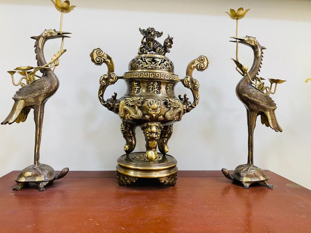 Bộ đỉnh tam sự Long Phụng màu giả cổ - Kích thước 50 cm