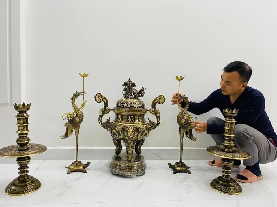 Bộ đỉnh ngũ sự đỉnh Long Phụng - Kích thước 70cm