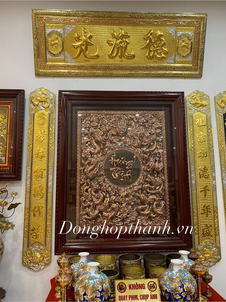 Bộ đại tự câu đối Đức Lưu Quang mạ vàng bạc hàng nghệ nhân- kích thước 1m97