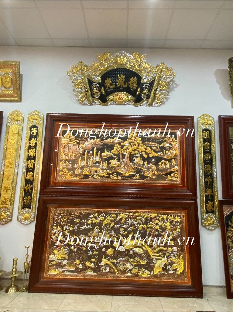 Bộ cuốn thư câu đối Đức Lưu Quang thiếp vàng bạc - kích thước 1m76