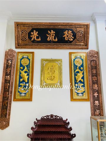  Bộ đại tự câu đối  bằng đồng đỏ hàng nghệ nhân - Kích thước 1,97m 